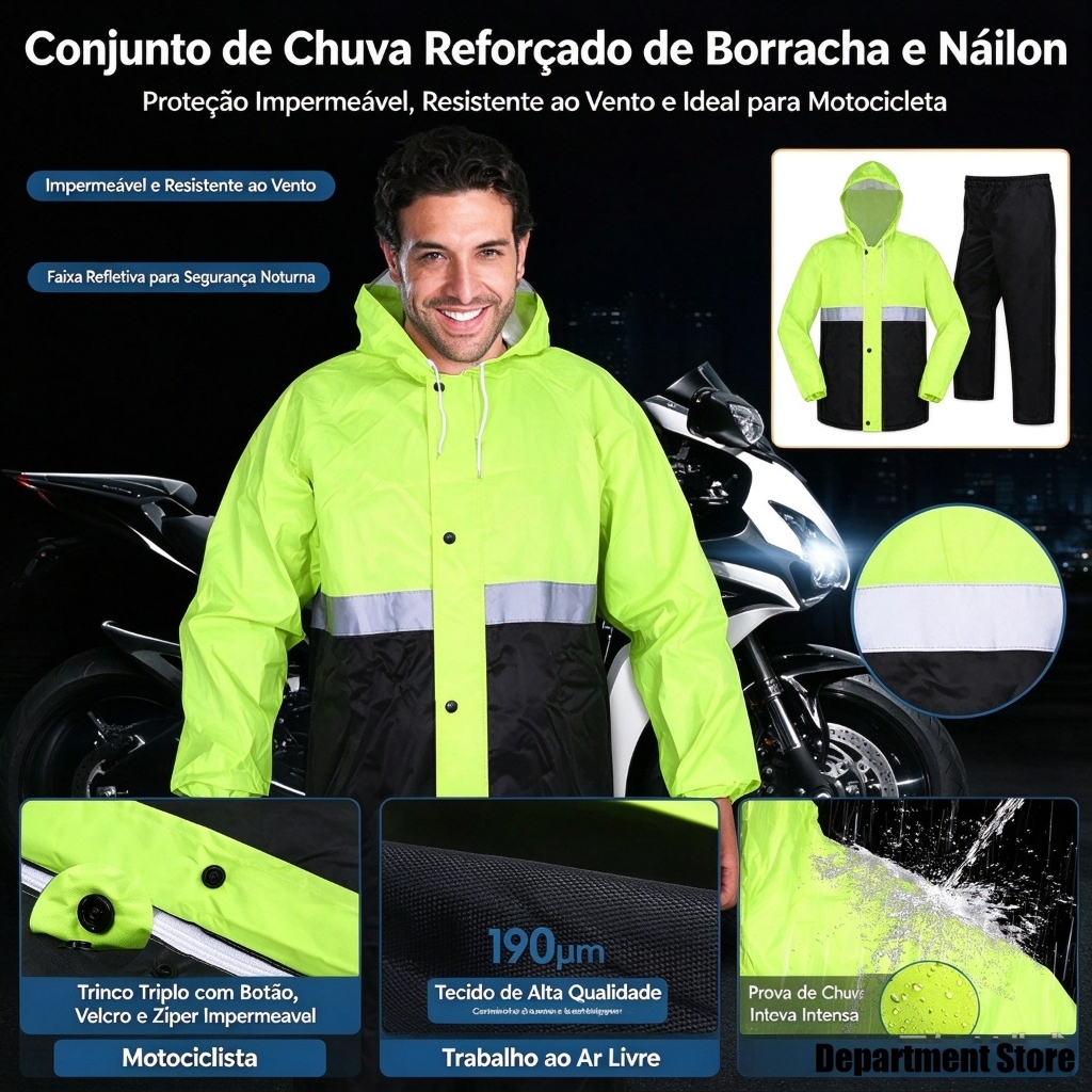 Raincoat Set Clothing for Motorcyclists Cyclists Waterproof Rubber Nylon Waterproof Reinforced for Motorcycle Motoboy
