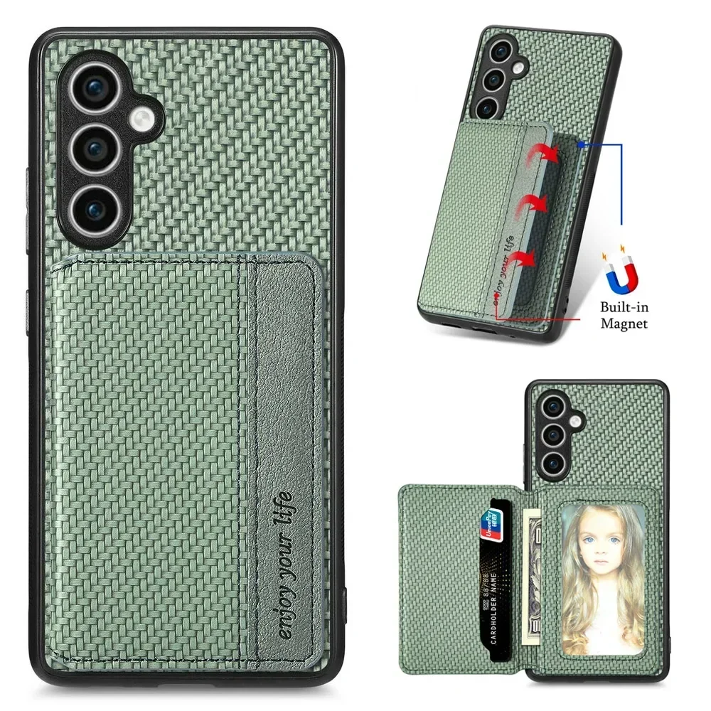 Leather Card RFID Back Panel For Coque Samsung Galaxy A57 A17 A56 A55 A54 A53 A36 A35 A07 A15 14 A 56 A37 A50 A73 33 A16 5G Case