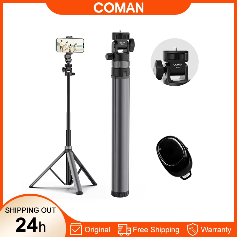 COMAN MT61 1.96M Portable Light Stand Tripod For LED Light Projector Flash Softbox With Wireless Bluetooth for Sony Canon iPhone