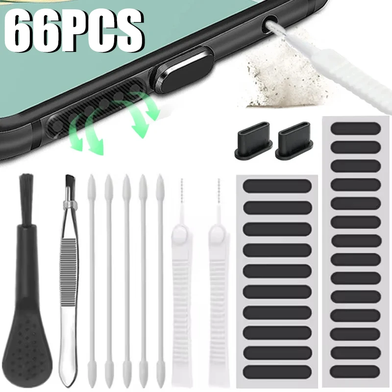 Mobile Phone Charging Port Cleaning Kit Dust Plug for iPhone 17 16 15 Samsung Xiaomi Speaker Dust Mesh Sticker Cleaner Kit Brush