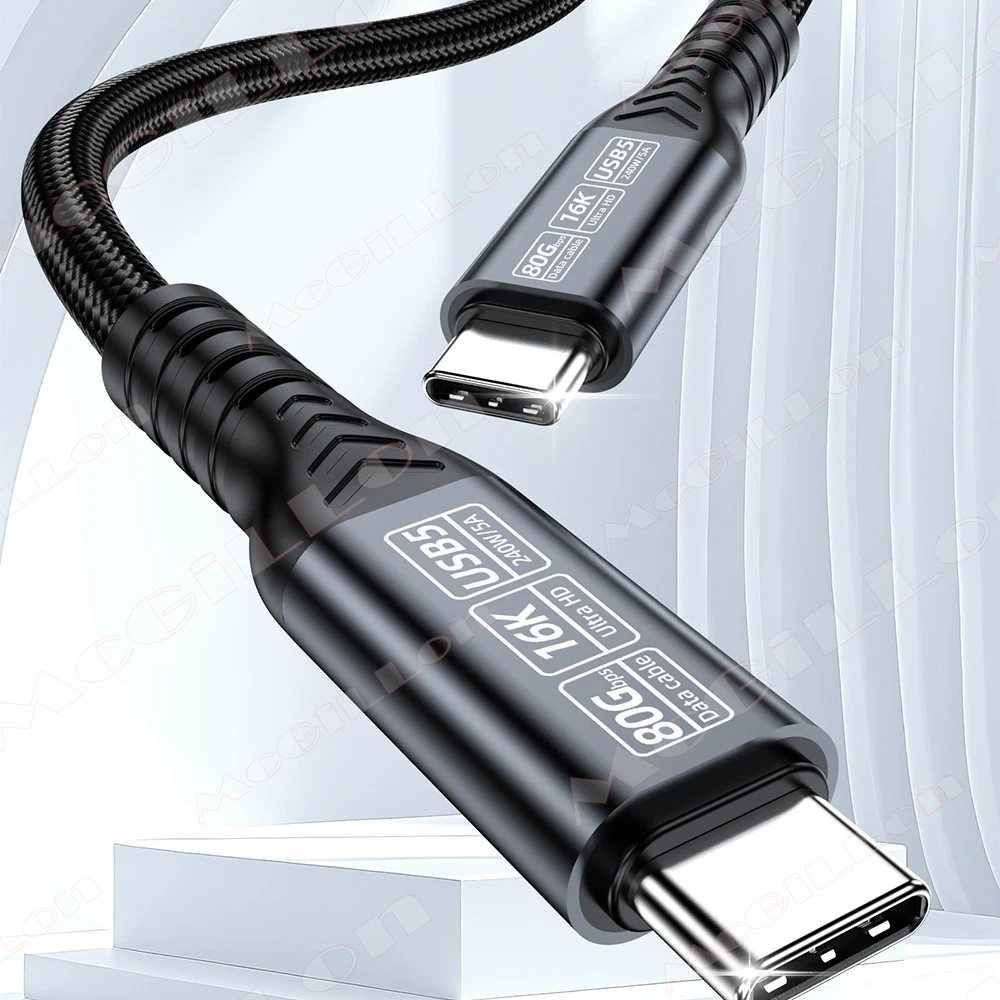 PD240W 80Gbps USB 5 for Thunderbolt 5 Type C Cable 16K 48V/5A Type-C to USB C for iphone 17 Pro Tablet Switch Laptop MacBook Pro