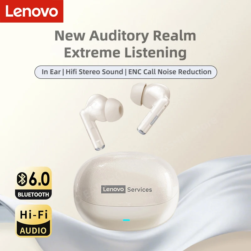 Lenovo Headphones TWS Wireless Bluetooth 6.0 HiFi Sound ENC Call Noise Reduction Earphones Gaming Sports Headset With Mic New