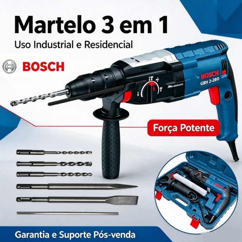 Bosch GBH 2-28D High Power Original Impact Drill, 3-in-1 Professional Hammer, for Breaking Concrete Tiles