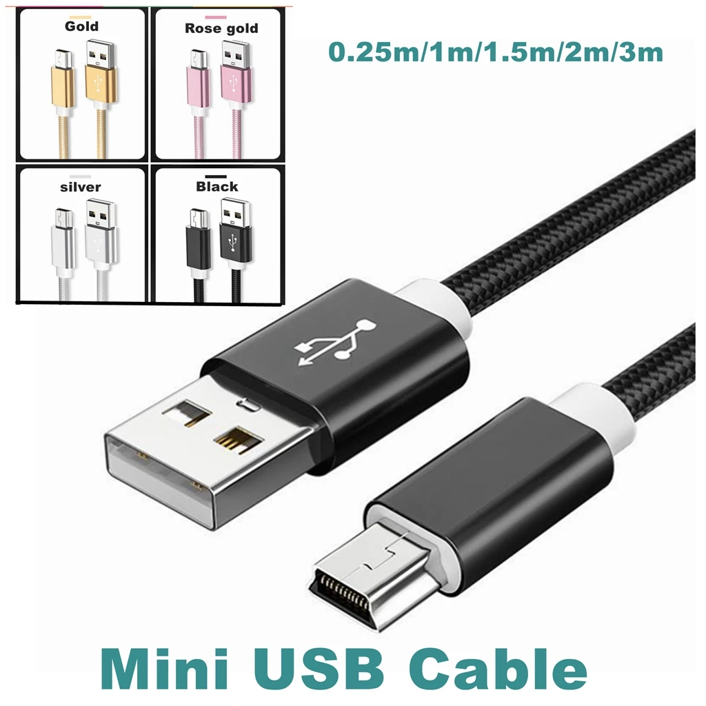 3M 1M 0.25M Mini USB 5 pin Cable Mini USB to USB Fast Data Charger Short Cable for MP3 MP4 Player Car DVR GPS Digital Camera HDD
