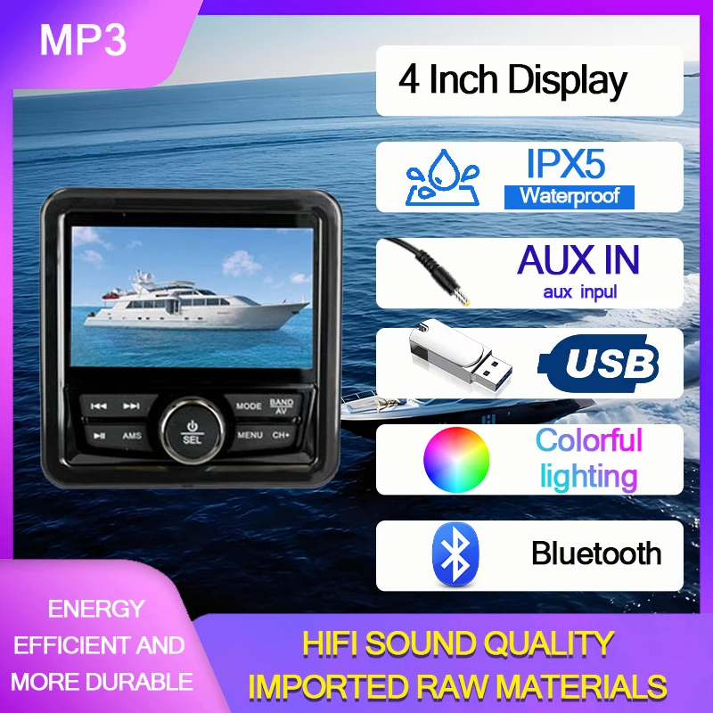 Marine Stereo for Bluetooth Car Audio Player Waterproof Motorcycle Ship Audio System with Auto FM AM Radio for SPA UTV