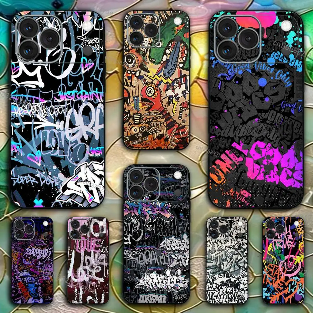 Cool Colorful Graffiti Phone Case For iPhone 17,16,15,14,13,12,11,Pro,X,XS,Max,XR,Plus,Mini Soft Silicone Black Shockproof TPU