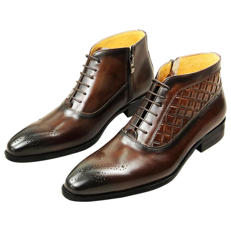 Premium Men's Leather Boots Outdoor Cool Type Luxury Business Office Handmade Genuine Leather Boots Fashion Men's Zipper Shoes