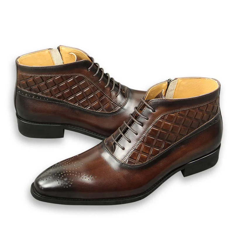 Premium Men's Leather Boots Outdoor Cool Type Luxury Business Office Handmade Genuine Leather Boots Fashion Men's Zipper Shoes
