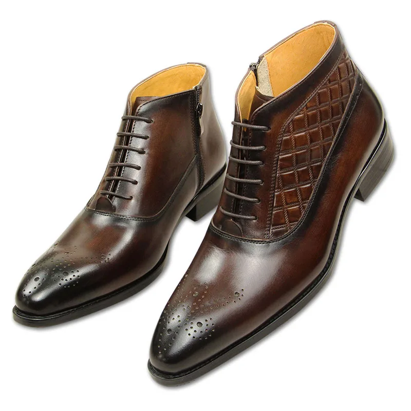 Premium Men's Leather Boots Outdoor Cool Type Luxury Business Office Handmade Genuine Leather Boots Fashion Men's Zipper Shoes