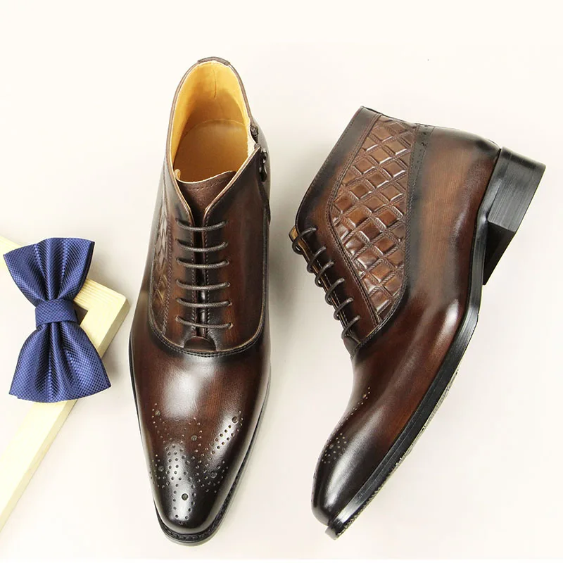 Premium Men's Leather Boots Outdoor Cool Type Luxury Business Office Handmade Genuine Leather Boots Fashion Men's Zipper Shoes
