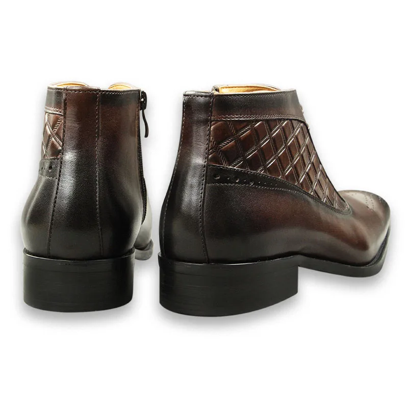 Premium Men's Leather Boots Outdoor Cool Type Luxury Business Office Handmade Genuine Leather Boots Fashion Men's Zipper Shoes