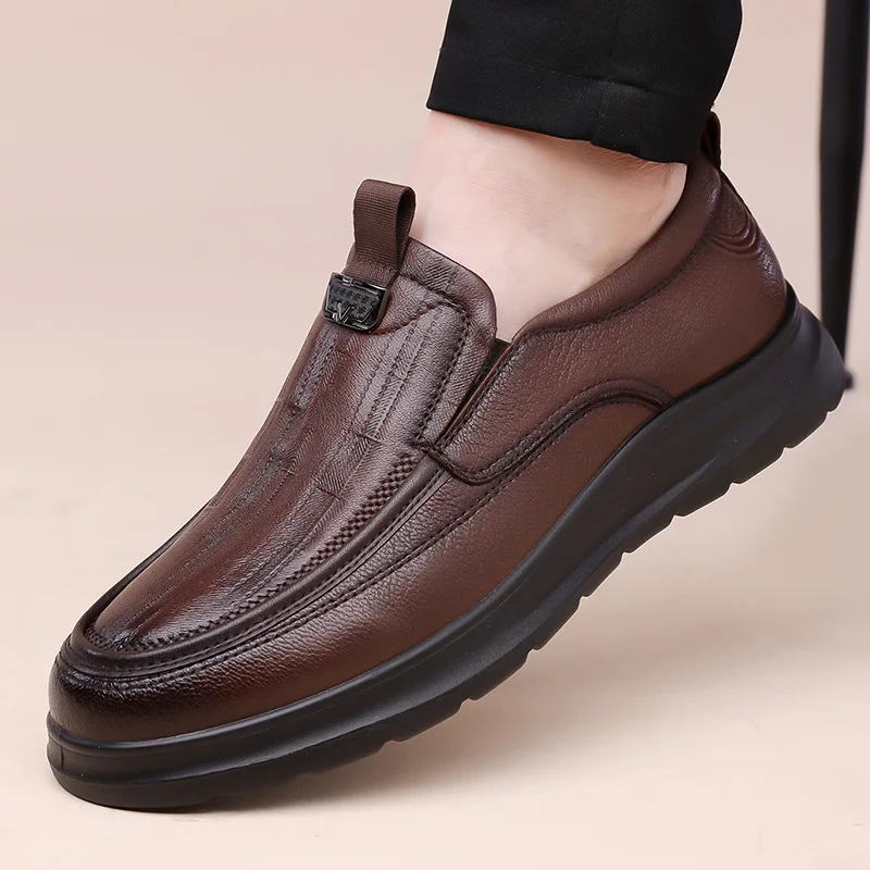Premium Genuine Leather Men's Loafers Slip-On Comfort Thick Sole Business Shoes Office Daily Wear Lightweight Durable Footwear