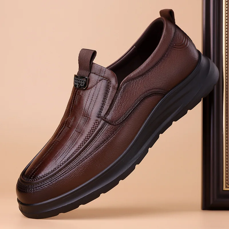 Premium Genuine Leather Men's Loafers Slip-On Comfort Thick Sole Business Shoes Office Daily Wear Lightweight Durable Footwear