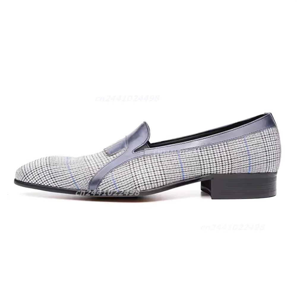 British Style Tweed Plaid Patchwork Loafers Men Luxury Fringe Formal Business Wedding Party Premium Slip-On Fashion Dress Shoes