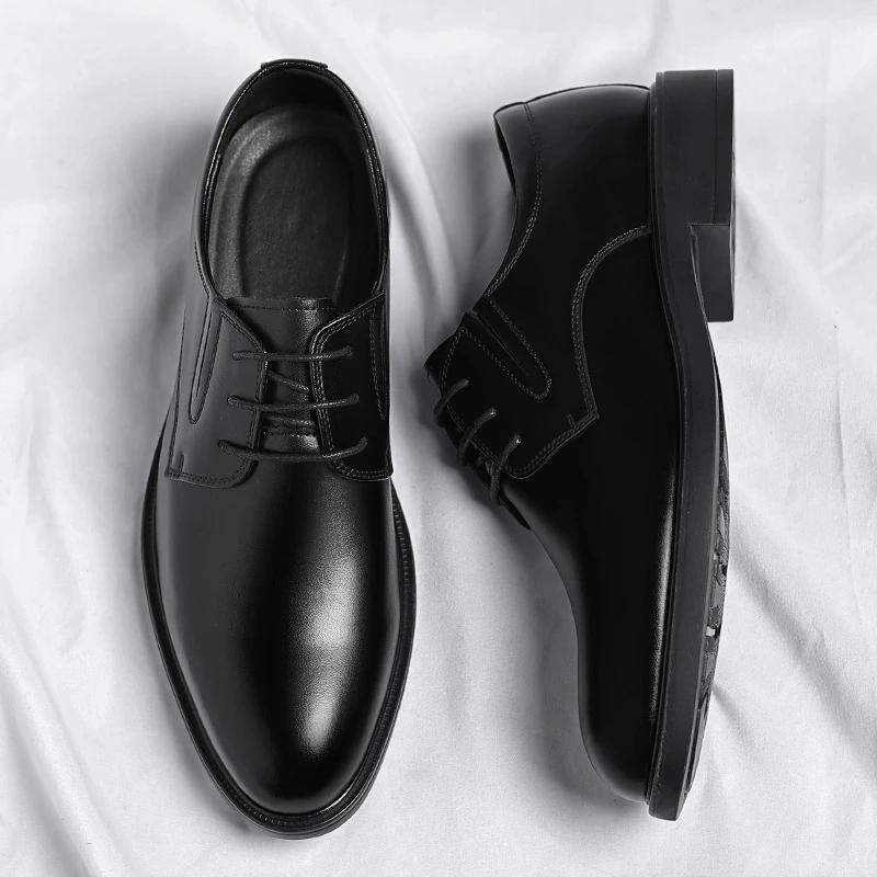 Mens Black Premium Smooth Leather Dress Oxfords Classic Pointed Toe Lace Up Formal Business Office Wedding Shoes British Style