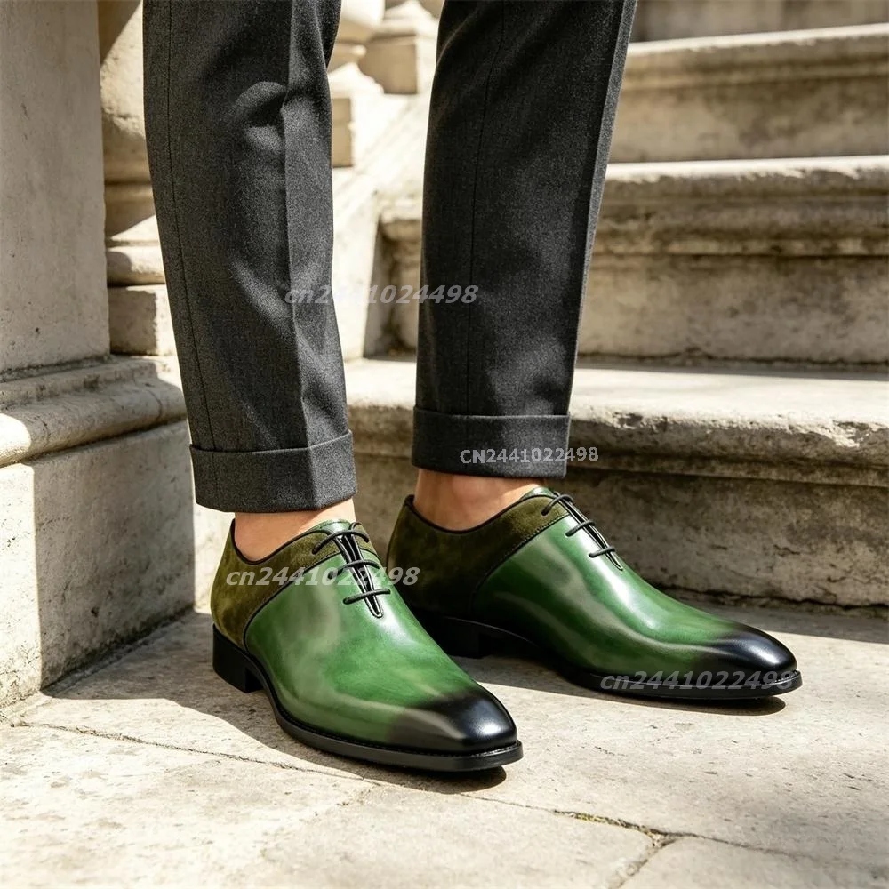 New Fashion Green & Brown Patchwork Dress Shoes Men Luxury Embossed Formal Business Wedding Party Premium Lace-Up Oxford Shoes