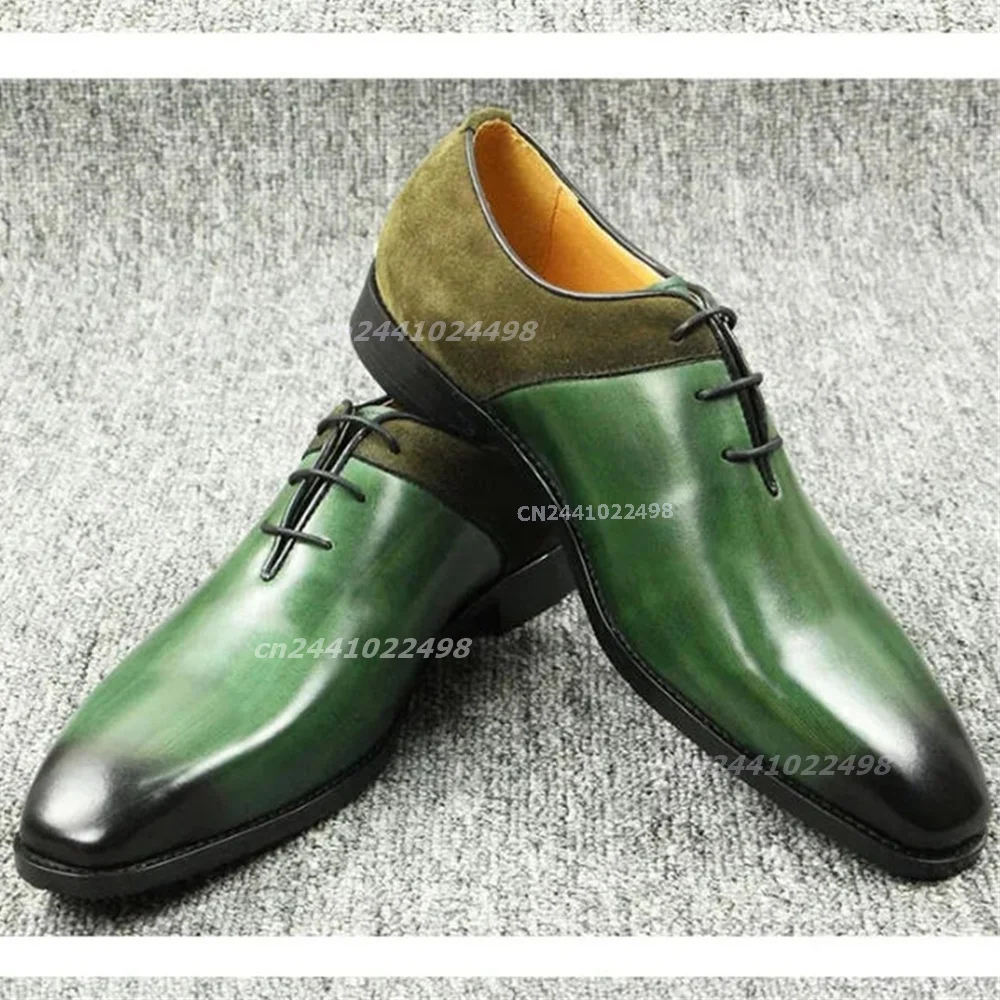 New Fashion Green & Brown Patchwork Dress Shoes Men Luxury Embossed Formal Business Wedding Party Premium Lace-Up Oxford Shoes