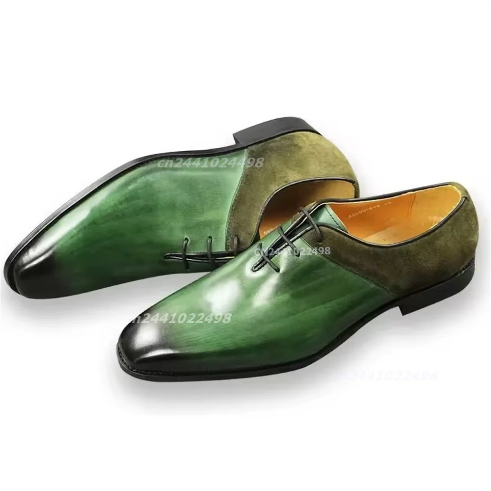 New Fashion Green & Brown Patchwork Dress Shoes Men Luxury Embossed Formal Business Wedding Party Premium Lace-Up Oxford Shoes
