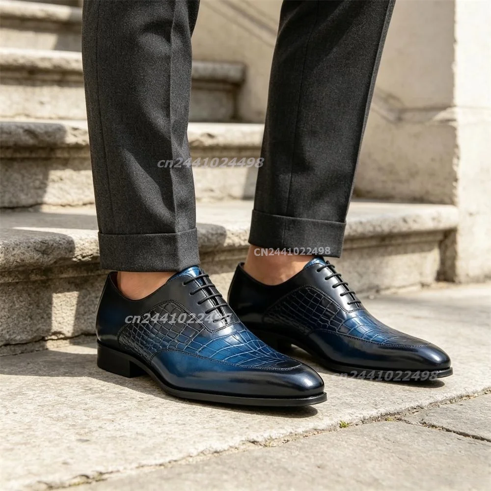 New Fashion Blue & Black Monk Strap Dress Shoes Men Luxury Embossed Crocodile Formal Business Wedding Premium Slip-On Loafers