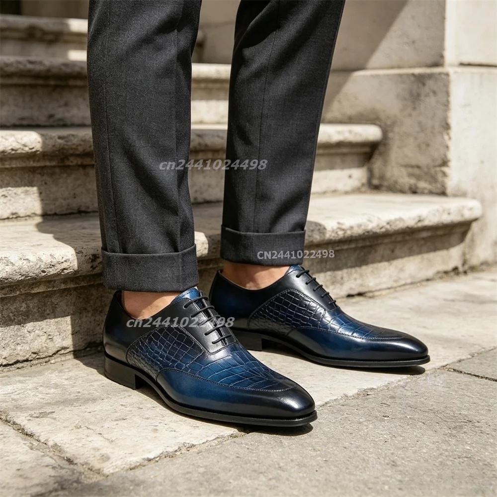 New Fashion Blue & Black Monk Strap Dress Shoes Men Luxury Embossed Crocodile Formal Business Wedding Premium Slip-On Loafers