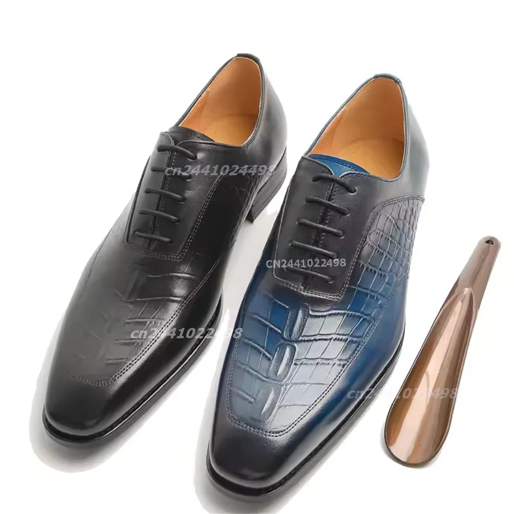 New Fashion Blue & Black Monk Strap Dress Shoes Men Luxury Embossed Crocodile Formal Business Wedding Premium Slip-On Loafers