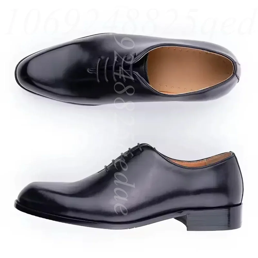Men's Classic Whole-Cut Lace-Up Design Shoes Premium Glossy Leather Pointed Toe Loafers Breathable Insole for Formal Business
