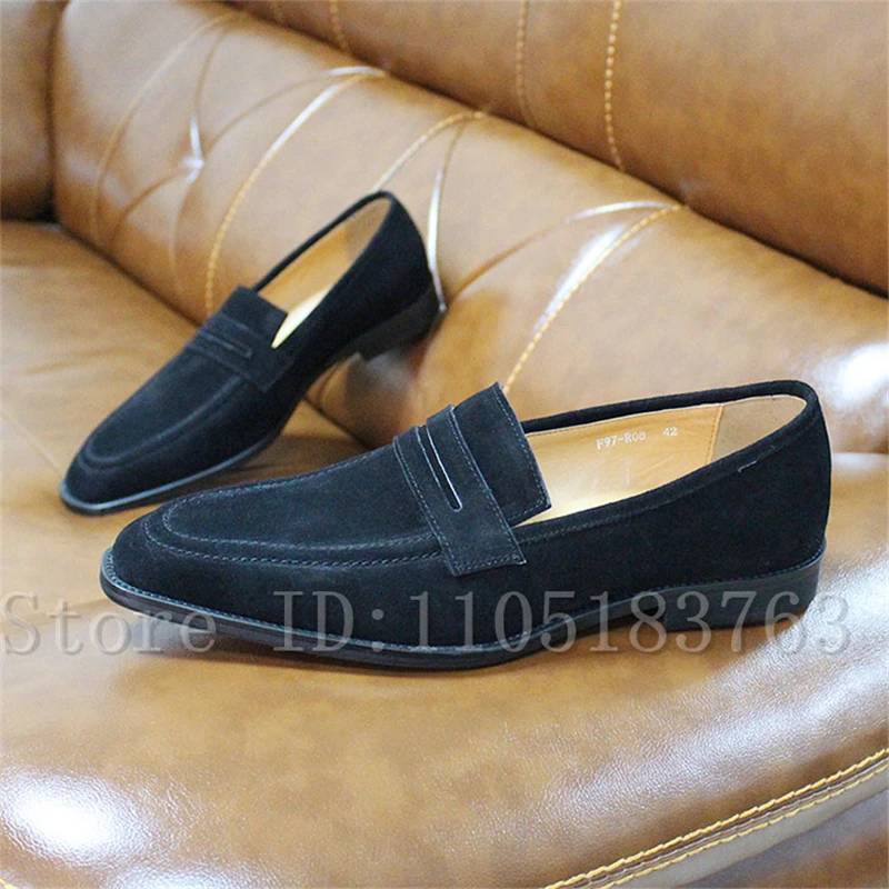 Luxury Handmade Suede Penny Loafers for Men Premium Round Toe Slip-On Dress Shoes Formal Footwear for Modern Gentlemen
