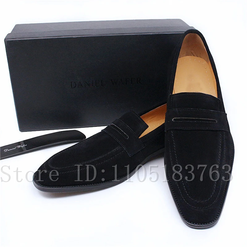 Luxury Handmade Suede Penny Loafers for Men Premium Round Toe Slip-On Dress Shoes Formal Footwear for Modern Gentlemen