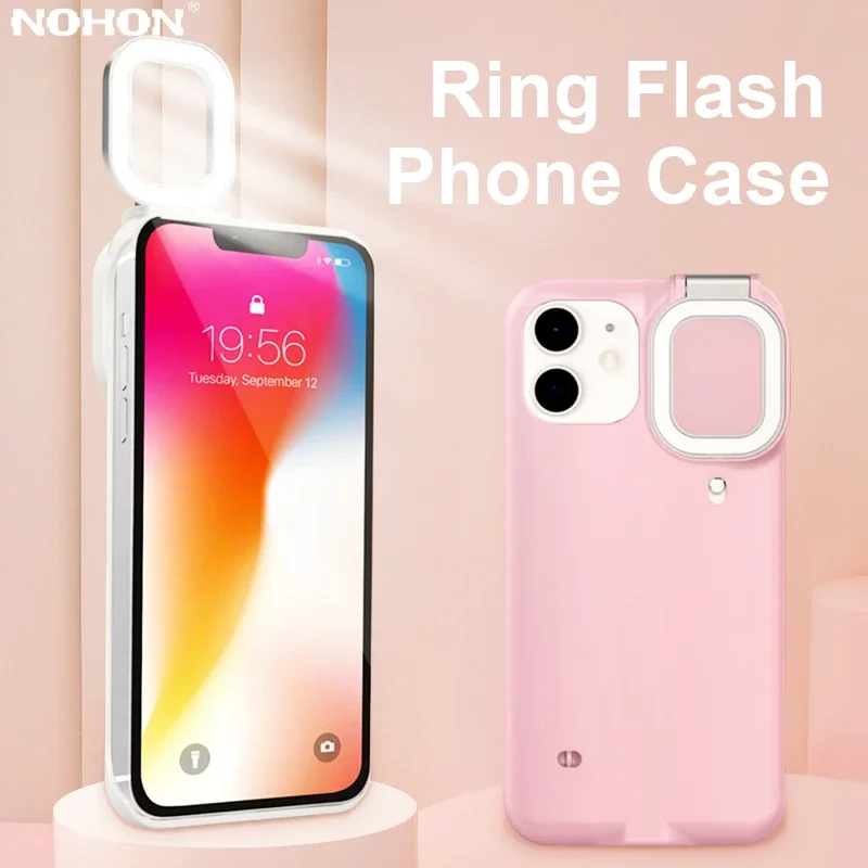 Selfie Beauty Ring Flash Phone Case For iPhone 12 Pro Max 11 Cases with LED Selfie Light Portable Protective Back Cover