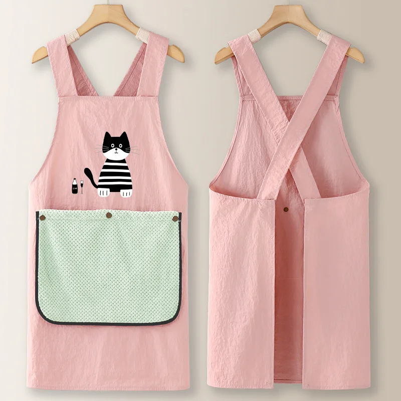 New Waterproof Apron Cute Cat Long Sleeve Hoodie, Home Kawaii Kitchen Apron, Cooking Hoodie Anti Oil Stain Can Wipe Hands Aprons