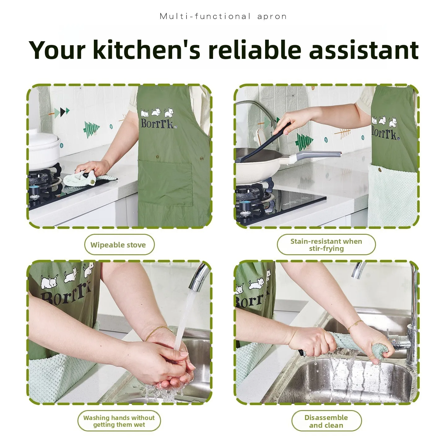 New Waterproof Apron Cute Cat Long Sleeve Hoodie, Home Kawaii Kitchen Apron, Cooking Hoodie Anti Oil Stain Can Wipe Hands Aprons