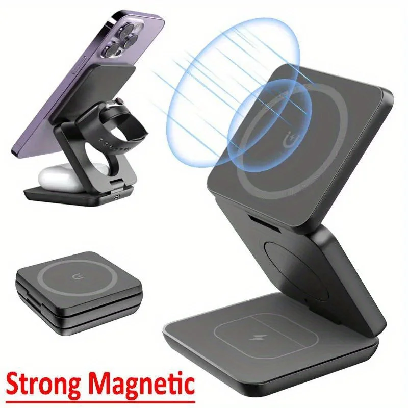 Foldable 3 in 1 Fast Wireless Charger Magnetic Charging for iPhone 16/15/14/13/12 Apple Watch10/9/8/7/6/5/4/3/SE Airpods3/2/Pro