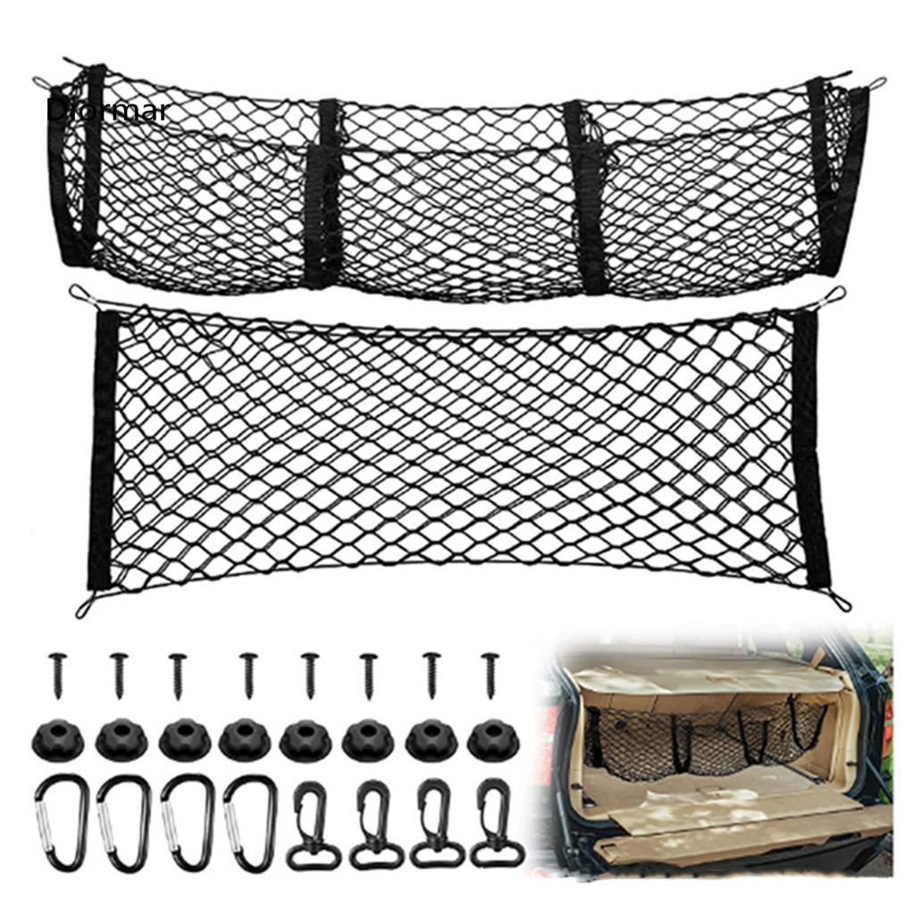 Car Storage Net Organizer Trunk with Mount Kit – Heavy-duty Luggage Easy Installation Versatile Use for Boot Suv and T