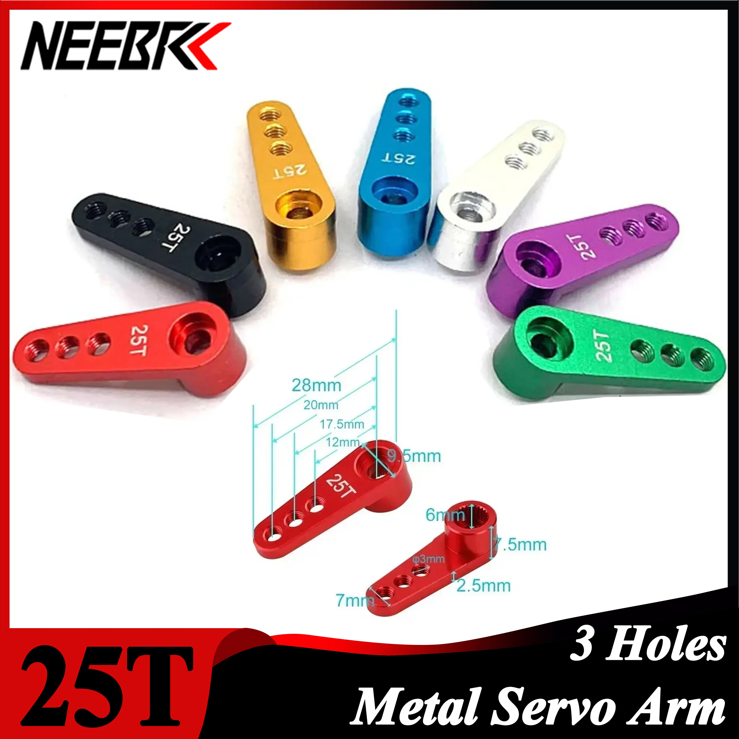 NEEBRC 25T Metal Servo Arm 3 Holes for 1/10 RC 21G 2KG 12KG 7KG Servo Car Boat Robot Wltoys Futaba Axial SCX10 TRX Accessories