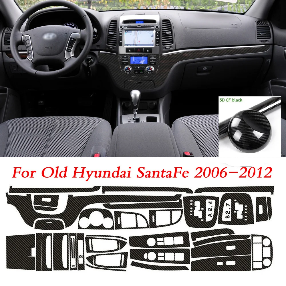 For Old Hyundai Santa Fe 2006-2012 Interior Central Control Panel Door Handle Carbon Fiber Sticker Decals Car Styling Accessorie
