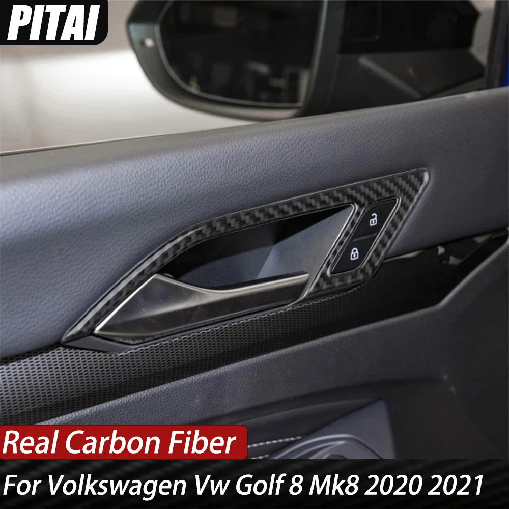 For Volkswagen Vw Golf 8 Mk8 2020 2021 4pcs Carbon Fiber Door Handle Bowl Cover Trim Car Interior Accessories Decoration Sticker