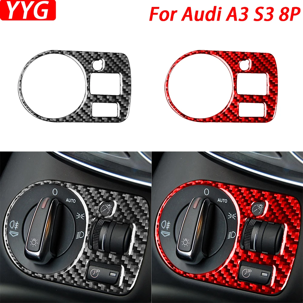 For Audi A3 S3 8P 2006 2007 Carbon Fiber Headlight Switch Control Panel Cover Trim Interior Decoration Car Accessories Sticker