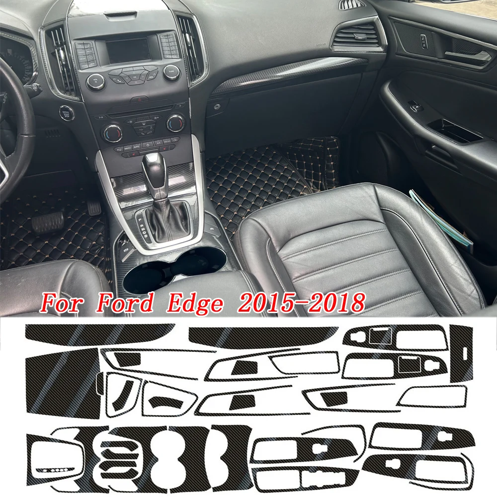 For Ford Edge 2015-2018 Interior Central Control Panel Door Handle 5D Carbon Fiber Sticker Decals Car Styling Accessorie