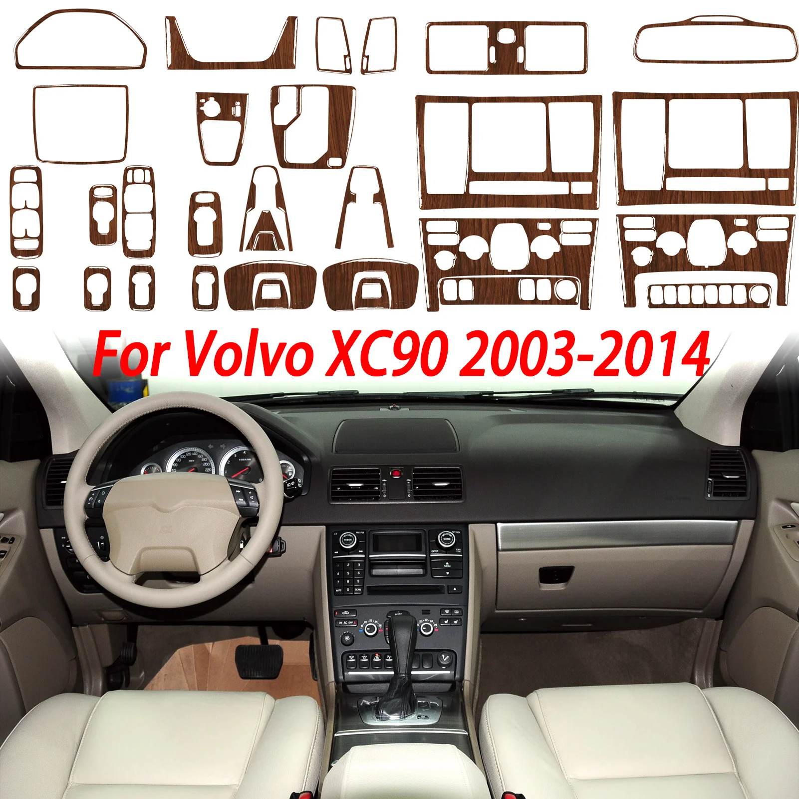 Wood Grain Car Interior Accessories Window Lift Cover Console Air Vent Cover Gear Shift Panel Sticker For Volvo XC90 2003-2014