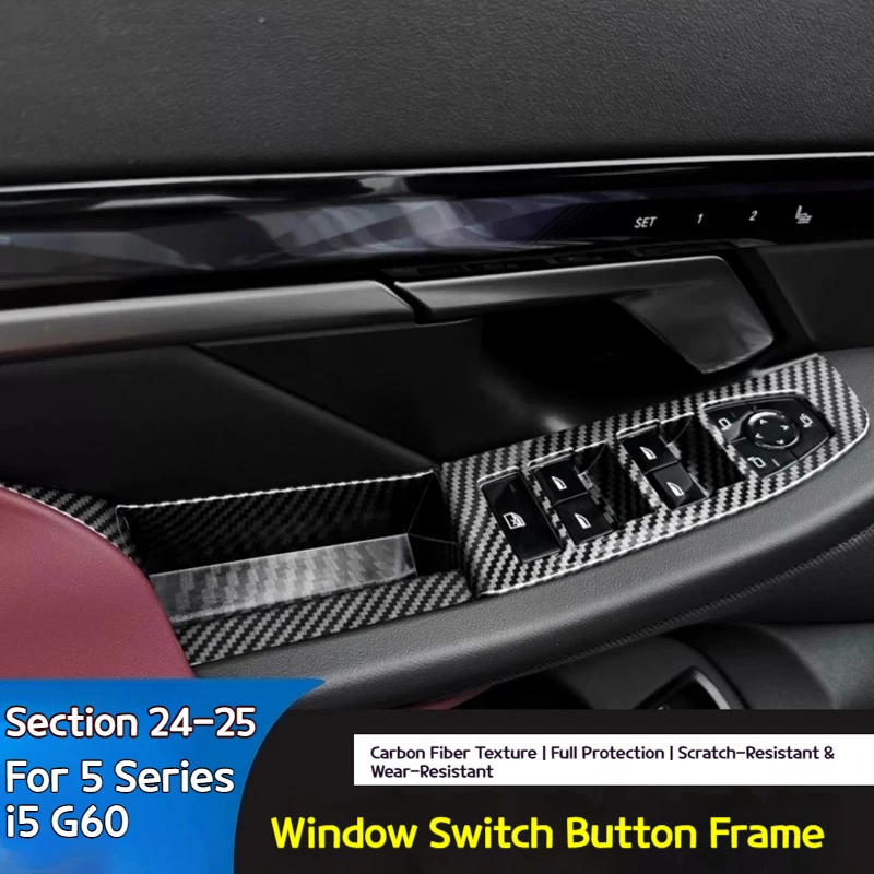 For BMW 5 Series i5 G60 2024-2025 ABS Carbon Fiber texture Car window lift glass panel button frame interior accessories