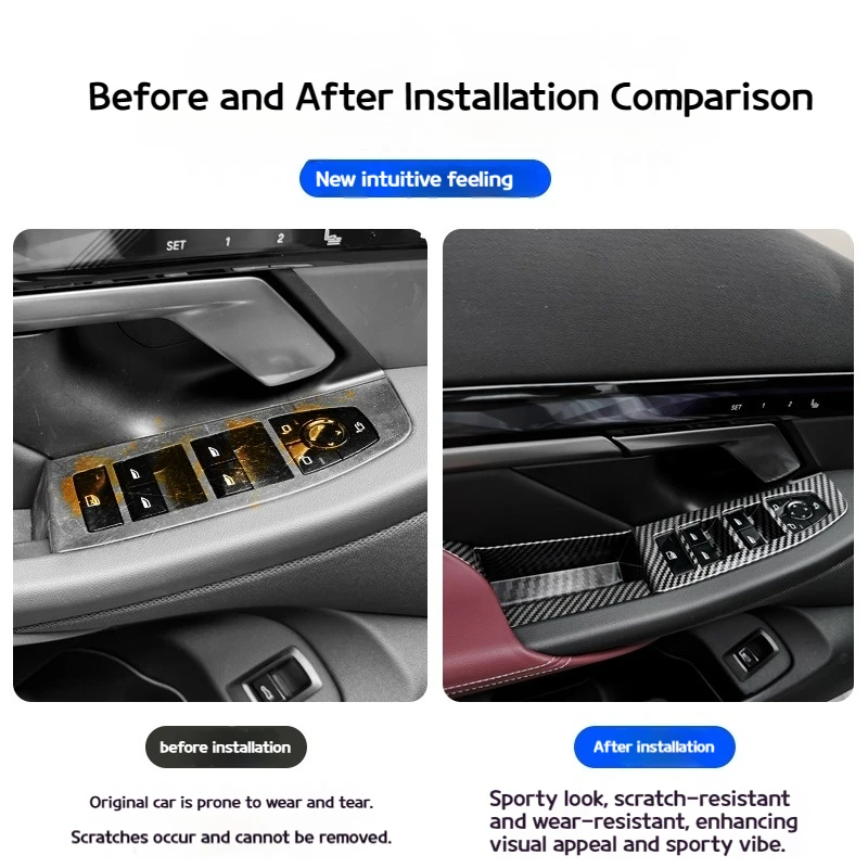 For BMW 5 Series i5 G60 2024-2025 ABS Carbon Fiber texture Car window lift glass panel button frame interior accessories