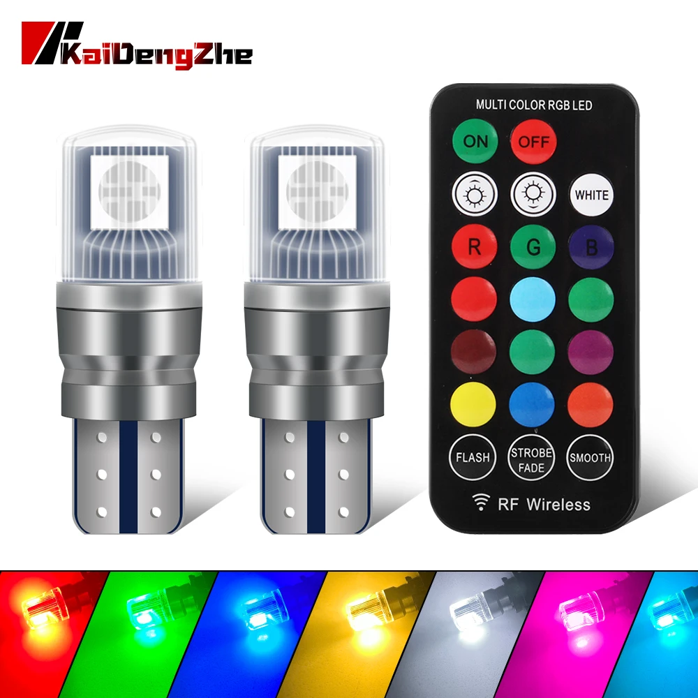 2pcs T10 LED Lights For Car RGB 12V Remote Control Indicator Light W5W Automobiles Corner Lamp Motorcycle Lighting Accessories
