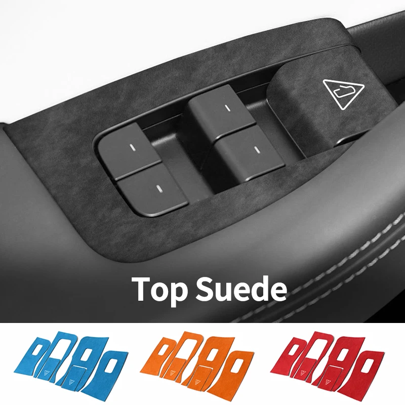 Top Suede For Tesla Model 3 (2024-) Window Switch Button Panel Trim Cover Sticker Anti Scratch Car Interior Tuning Accessories