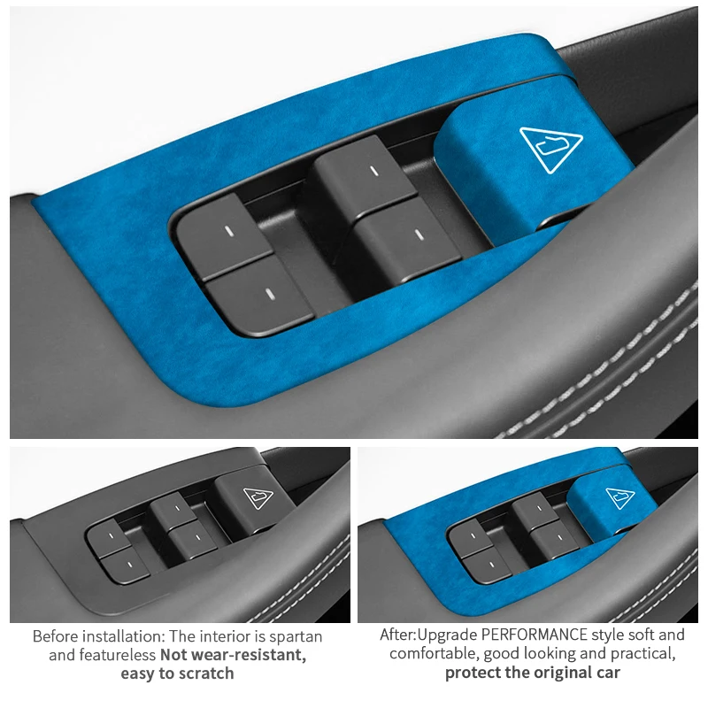 Top Suede For Tesla Model 3 (2024-) Window Switch Button Panel Trim Cover Sticker Anti Scratch Car Interior Tuning Accessories