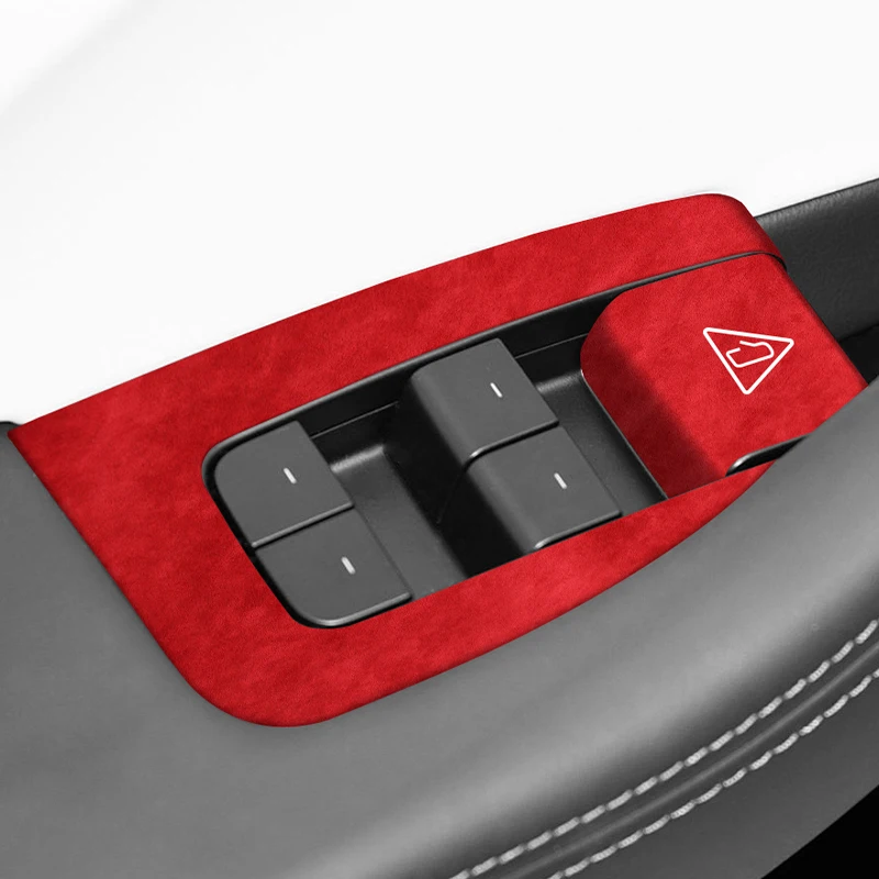 Top Suede For Tesla Model 3 (2024-) Window Switch Button Panel Trim Cover Sticker Anti Scratch Car Interior Tuning Accessories