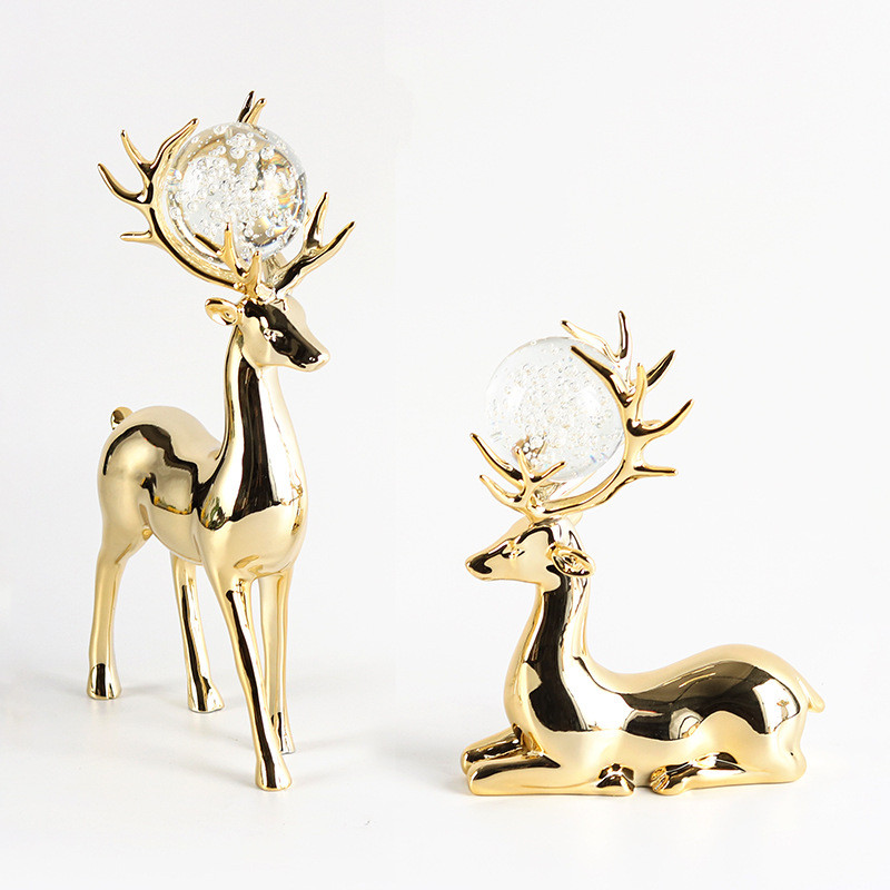 Creative Light Luxury Crystal Ball Deer Ornament Modern Home Living Room Study Hallway TV Wine Cabinet Animal Decoration