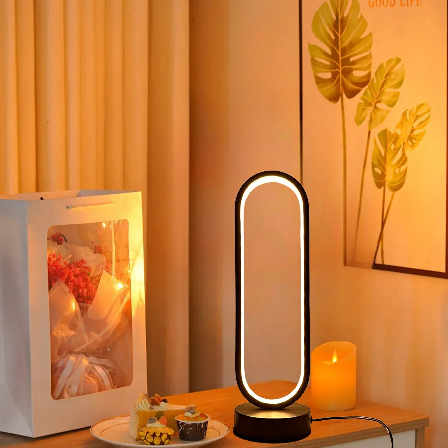 USB Dimmable 3 Colors Ring Table Lamp LED Touch Control Bedside Night Light For Living Room Bedroom Office Home Decor