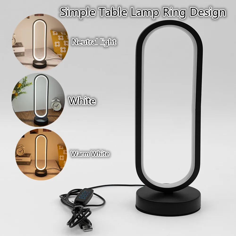 USB Dimmable 3 Colors Ring Table Lamp LED Touch Control Bedside Night Light For Living Room Bedroom Office Home Decor