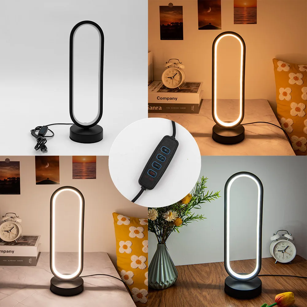 USB Dimmable 3 Colors Ring Table Lamp LED Touch Control Bedside Night Light For Living Room Bedroom Office Home Decor