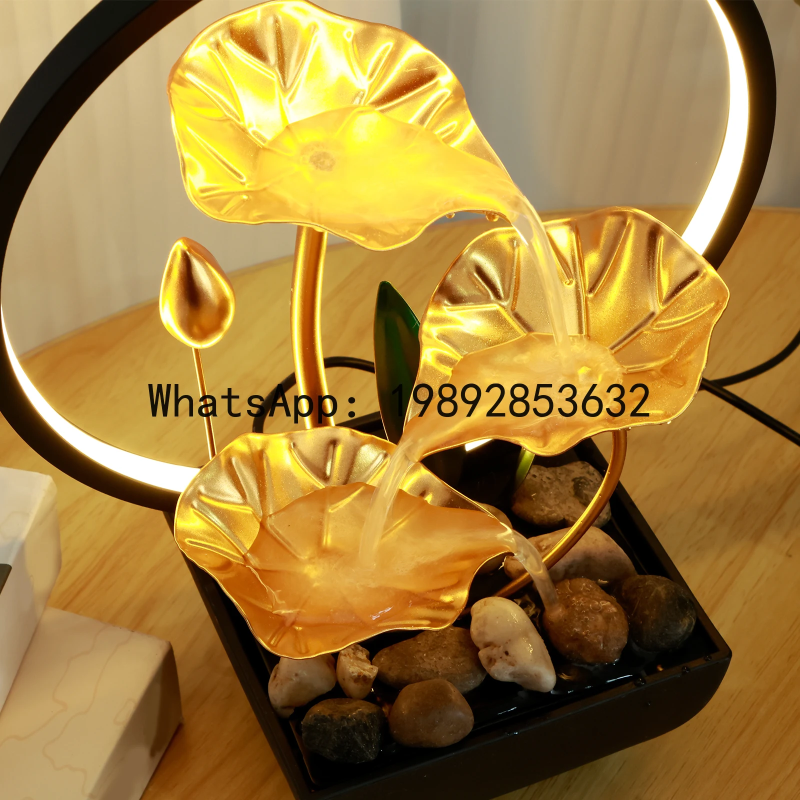 Tabletop Water Fountain USB Powered Relaxation Desktop Waterfall Fountain With Natural Rocks And LED Ring Lights For Home Decor